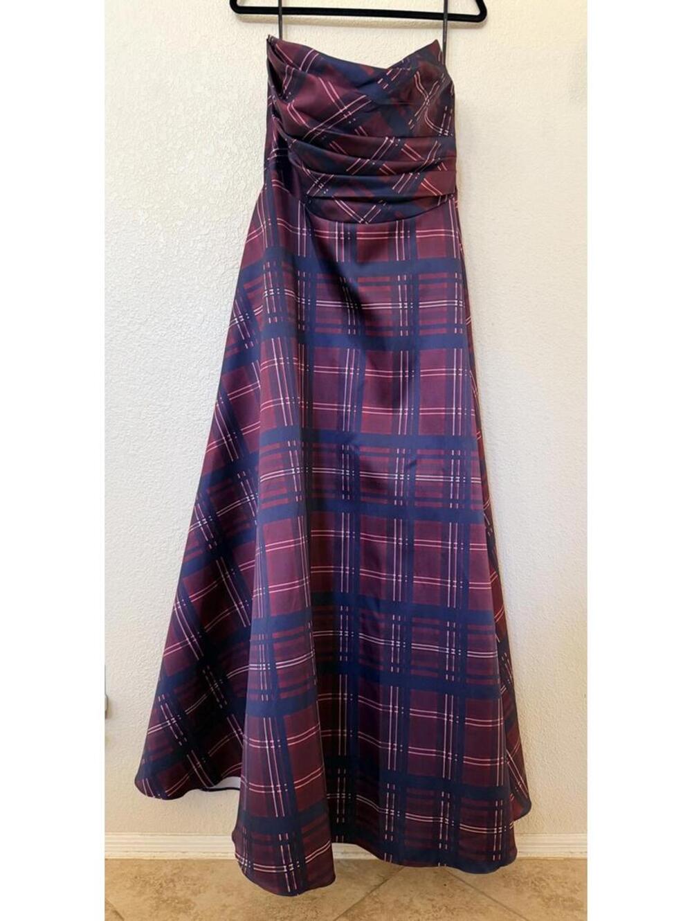 New Dessy Collection Tartan Strapless Gown In Cabernet Midnight Size 18 $325 - Picture 4 of 9
